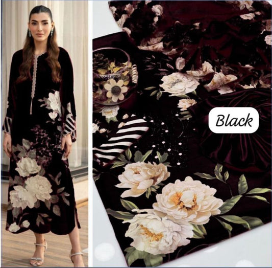 BLACK FLOWERS PRINTED SILK