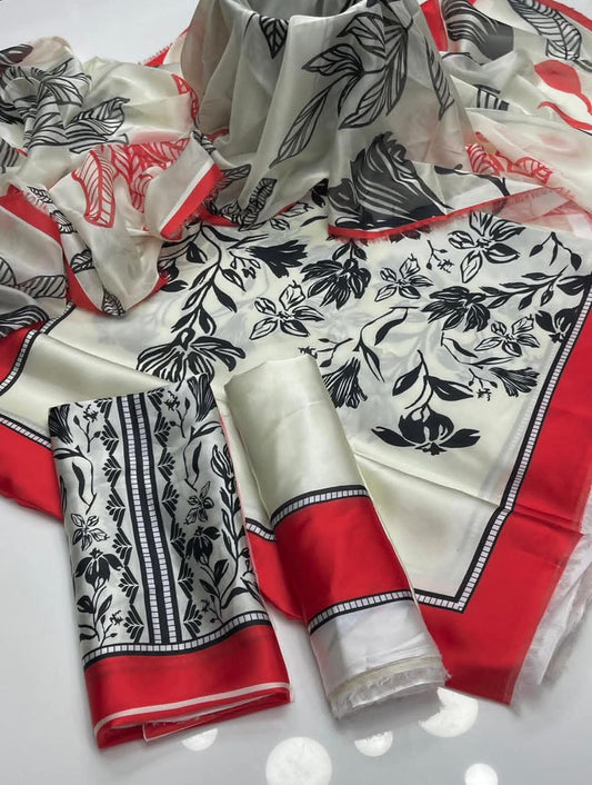 CHINA SILK WHITE RED PRINTED SILK