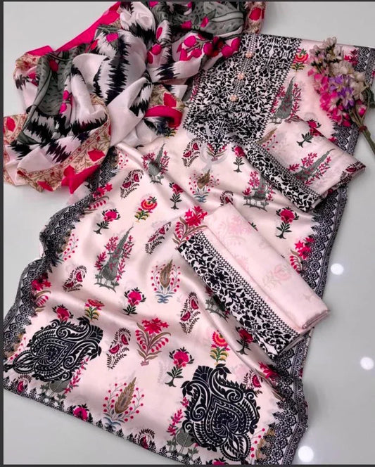 CHINA SILK BABY PINK MULTI