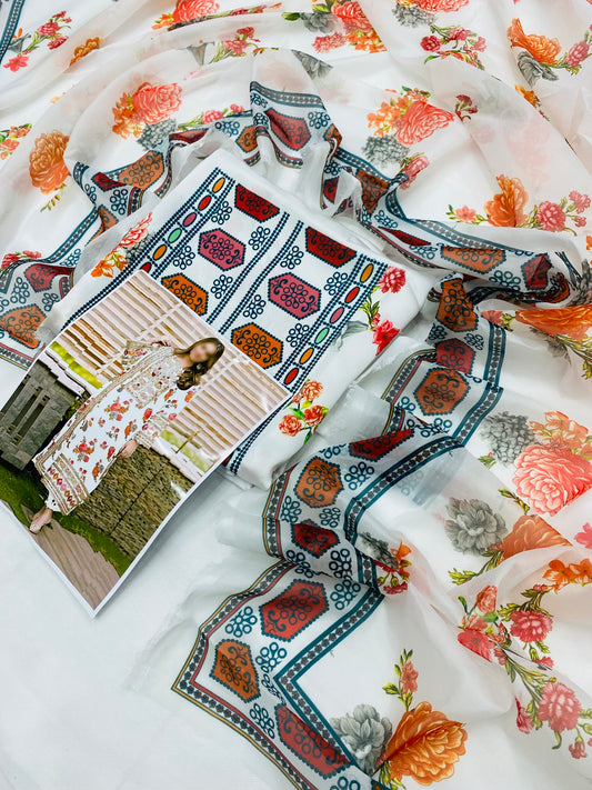 ANEELA WHITE PRINTED SILK (WITHOUT PATCHES)