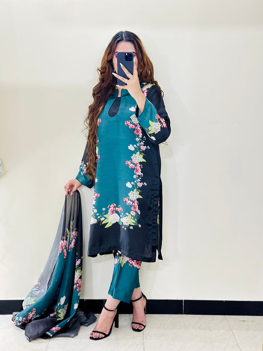 CHINA SILK SEA GREEN BLACK