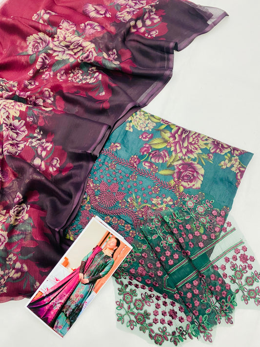 IZNIK SEAGREEN MAHROON LAWN