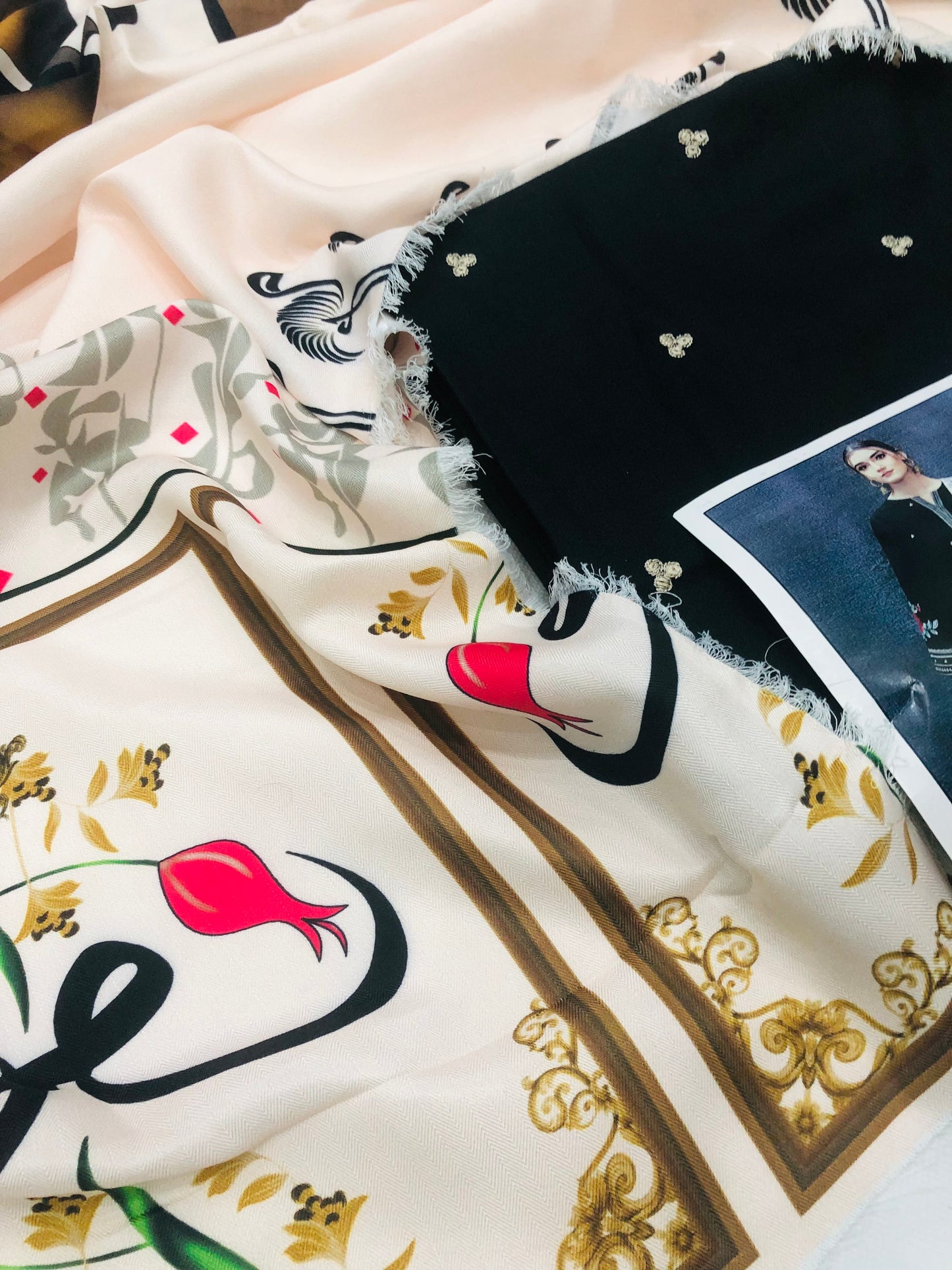 DHANAK BY ZARA BLACK WITH ARABIC SHAWL