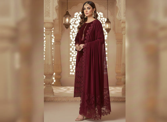 MAHROON VELVET CUTWORK