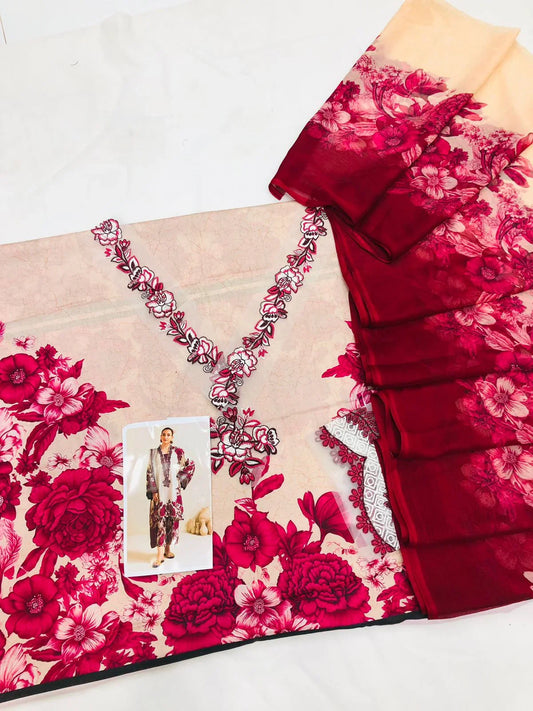 ADNANS LIBAS B - PINK FLOWERS LAWN - SR FABRICS