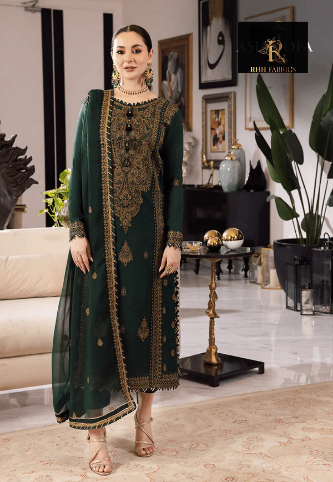 AJ BOTTLE GREEN SHAFOON - SR FABRICS