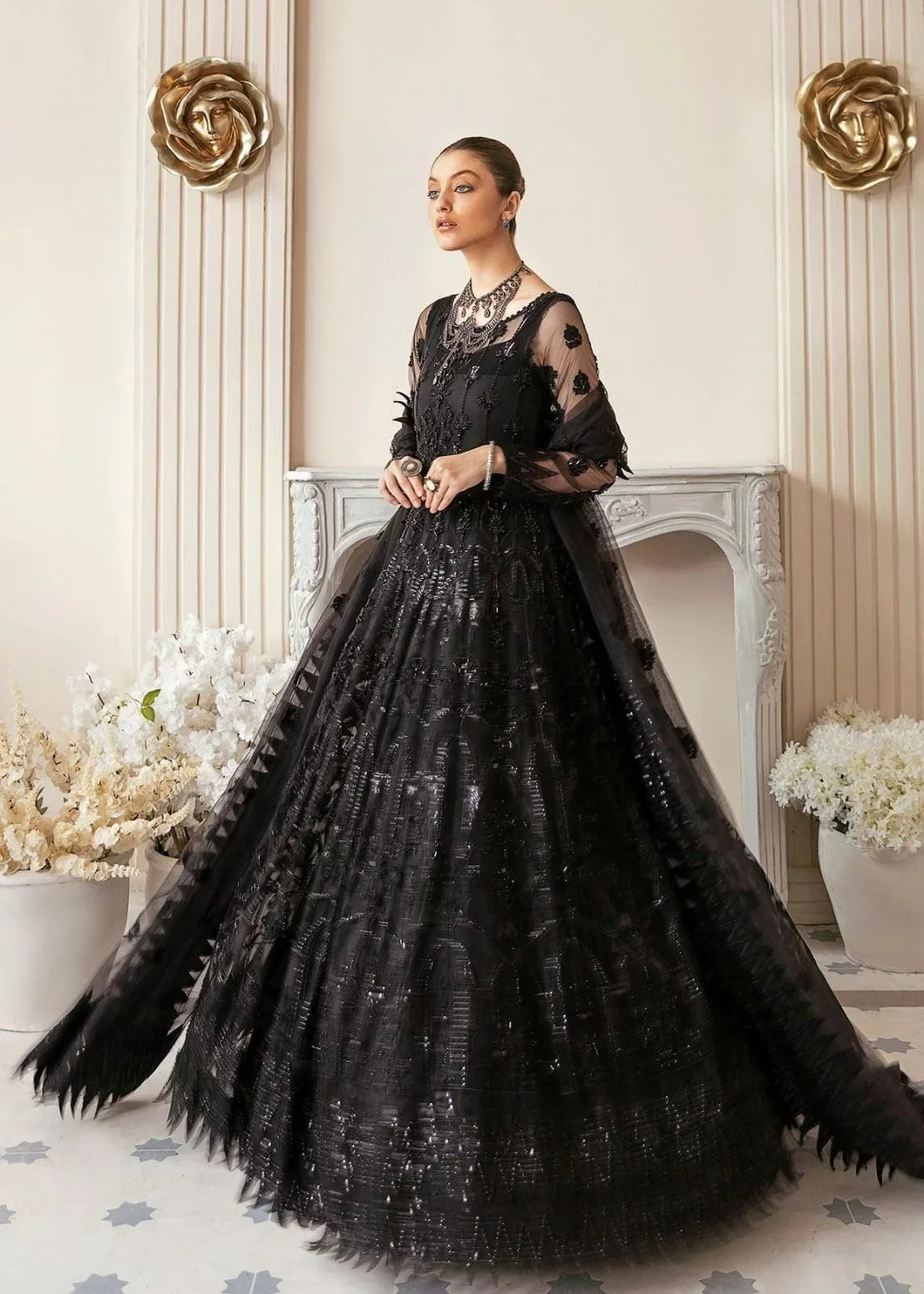 AKBER BLACK NET MAKSI - SR FABRICS