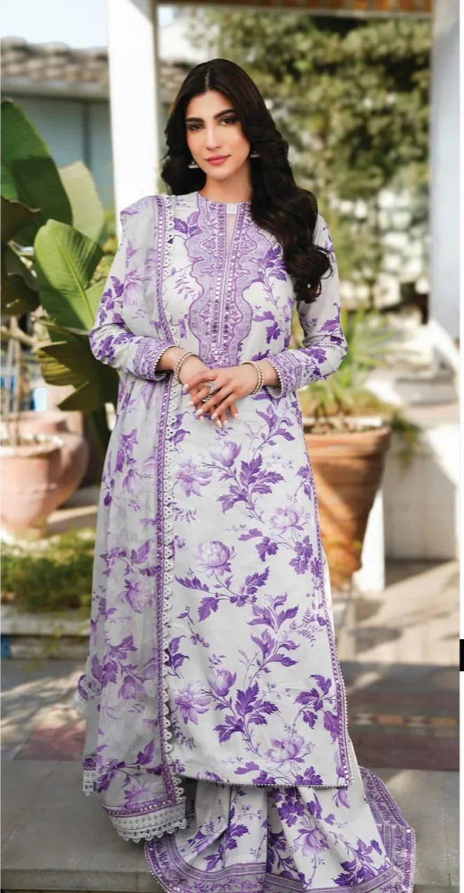 ANEELA PURPLE PRINTED LAWN - SR FABRICS