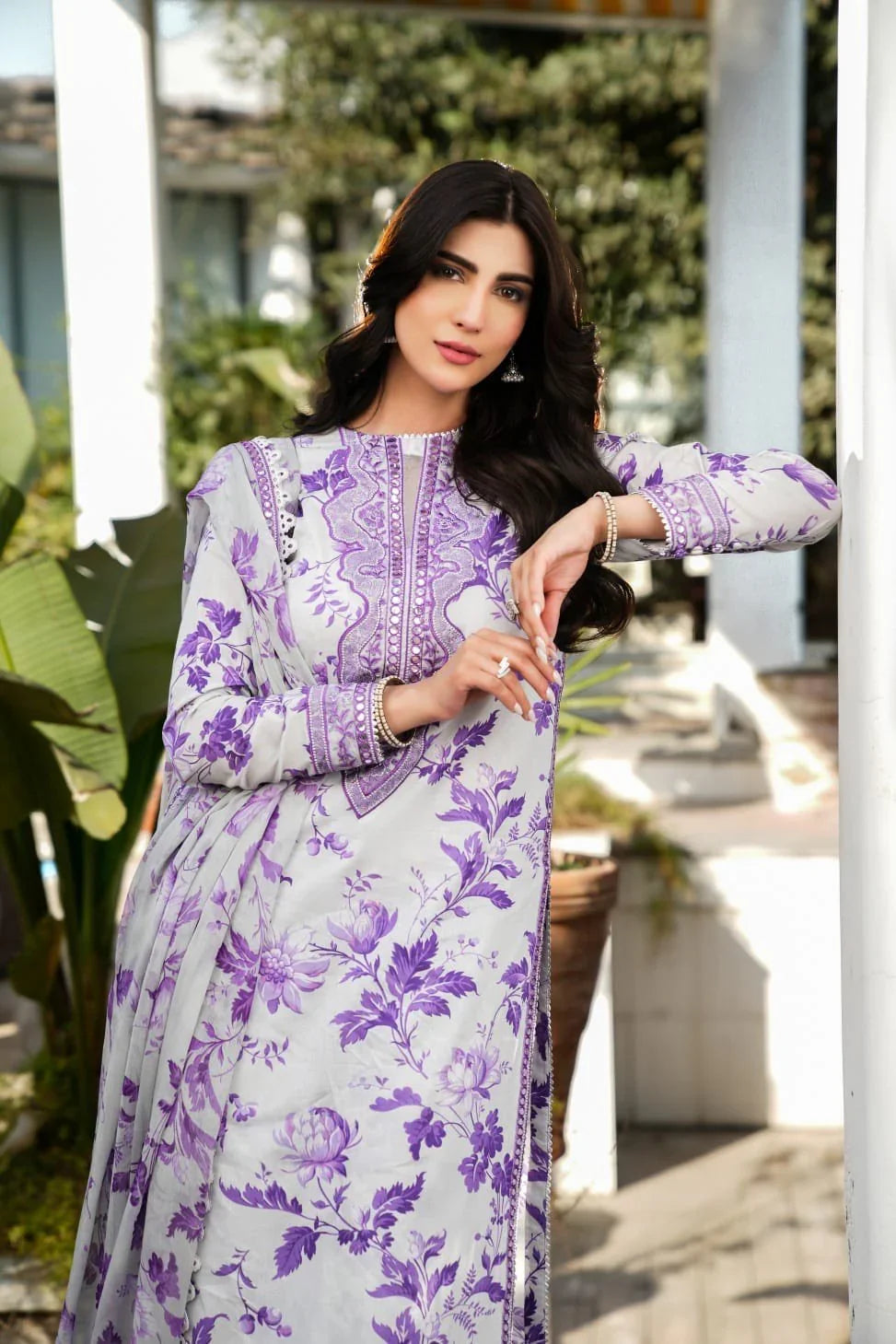 ANEELAS PURPLE LEAVES LAWN - SR FABRICS