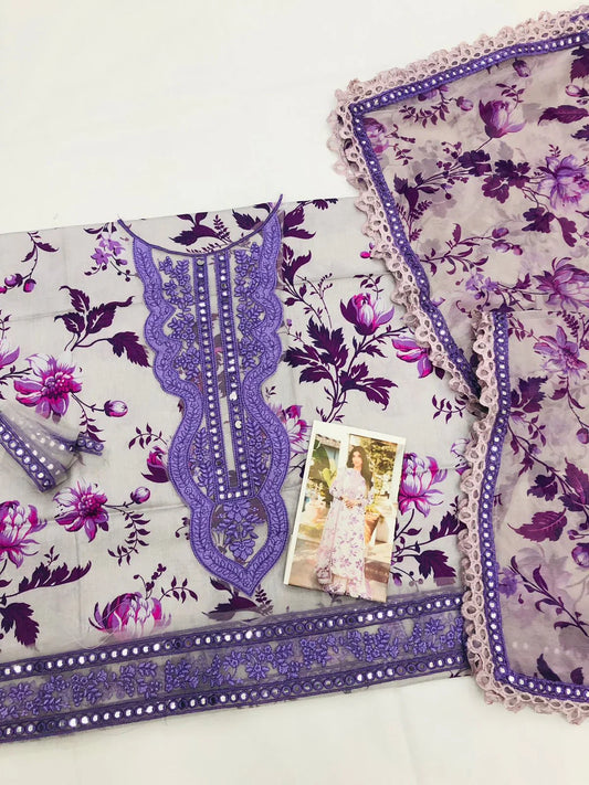 ANEELAS PURPLE LEAVES LAWN - SR FABRICS