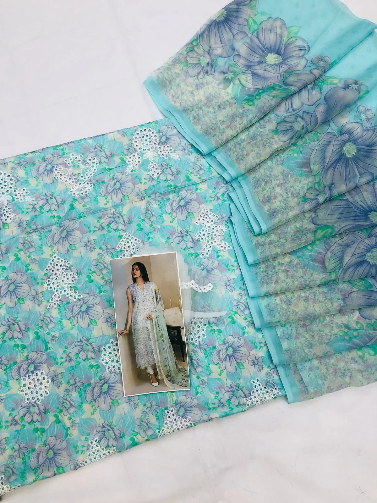 BAROQUE AQUA CHICKEN KARI LAWN - SR FABRICS