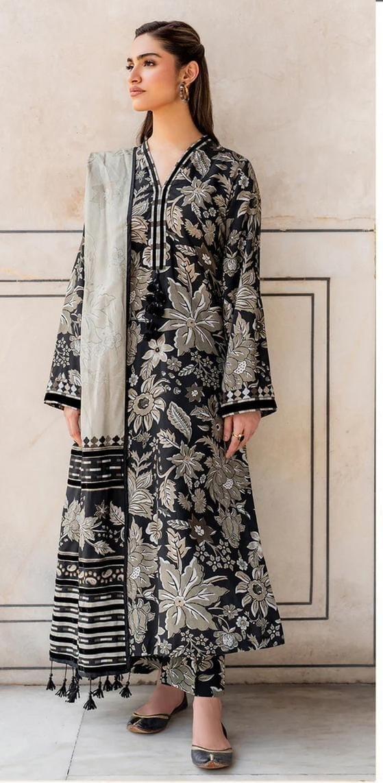 BAROQUE BLACK FLOWERS LAWN - SR FABRICS