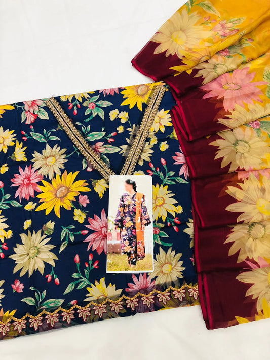 BAROQUE BLUE SUNFLOWERS LAWN - SR FABRICS