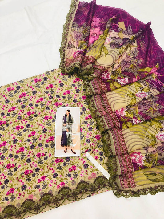 BAROQUE PURPLE CUTWORK DUPATTA DIGITAL LAWN - SR FABRICS