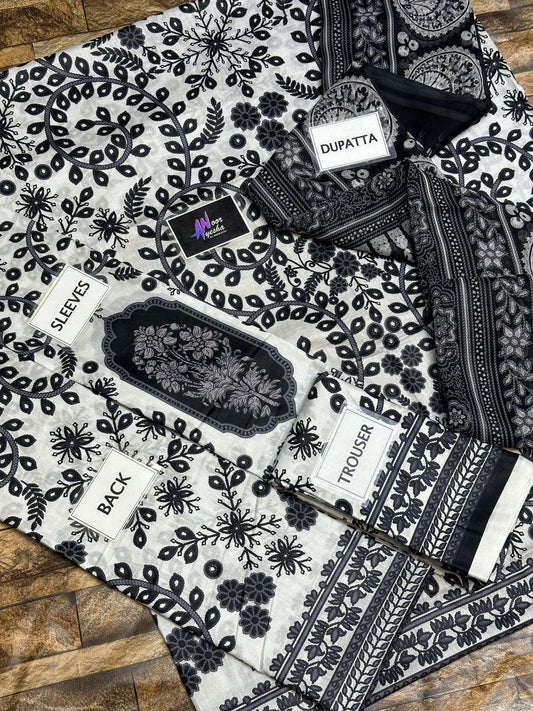 BLACK SNAKE PRINTED LAWN - SR FABRICS