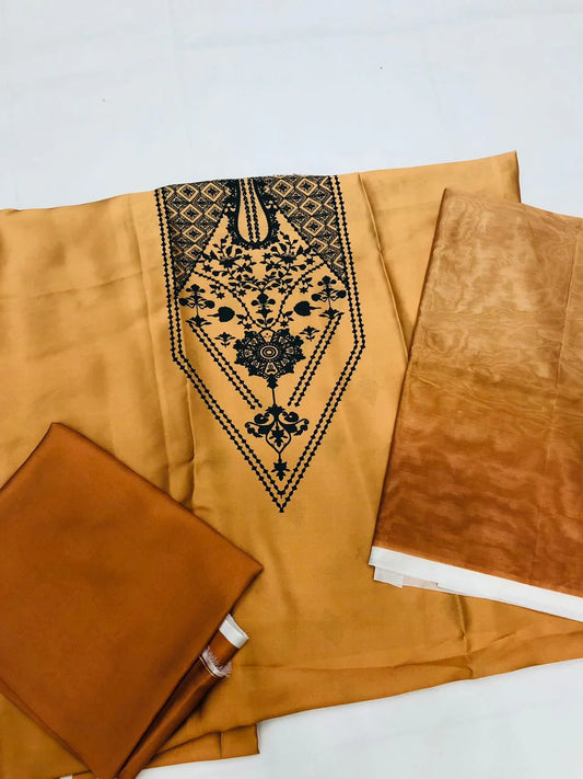 CHINA SILK MUSTARD DRESS - SR FABRICS