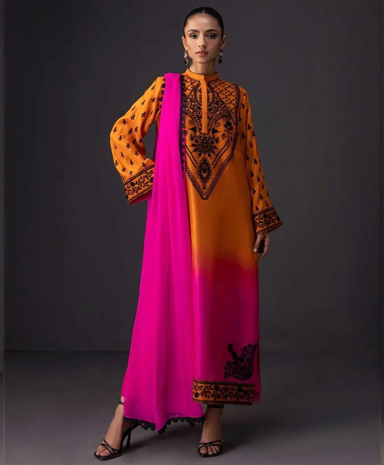 CHINA SILK ORANGE DRESS - SR FABRICS