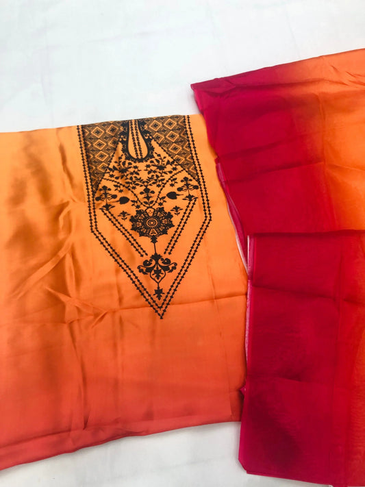 CHINA SILK ORANGE DRESS - SR FABRICS