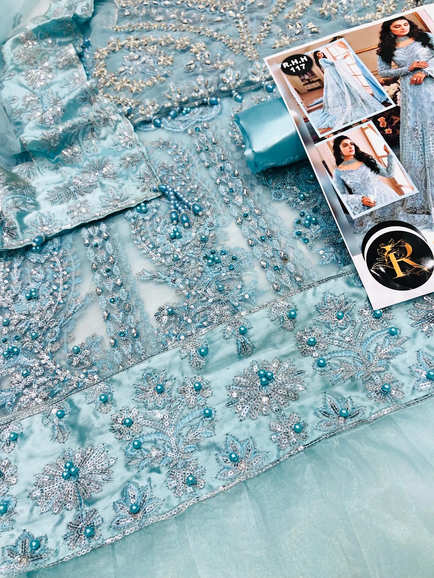 EMAAN ADEEL HEAVY NET MAKSI SKY - SR FABRICS