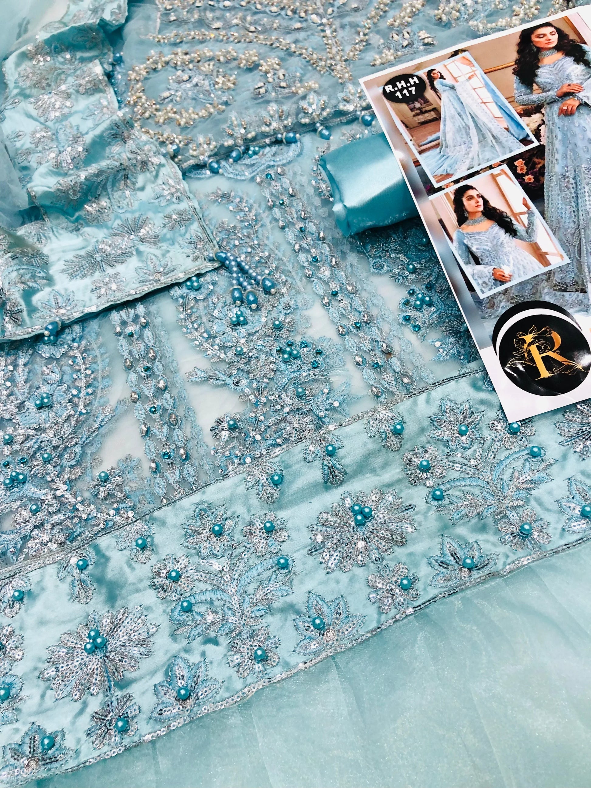 EMAAN ADEEL HEAVY NET MAKSI SKY - SR FABRICS