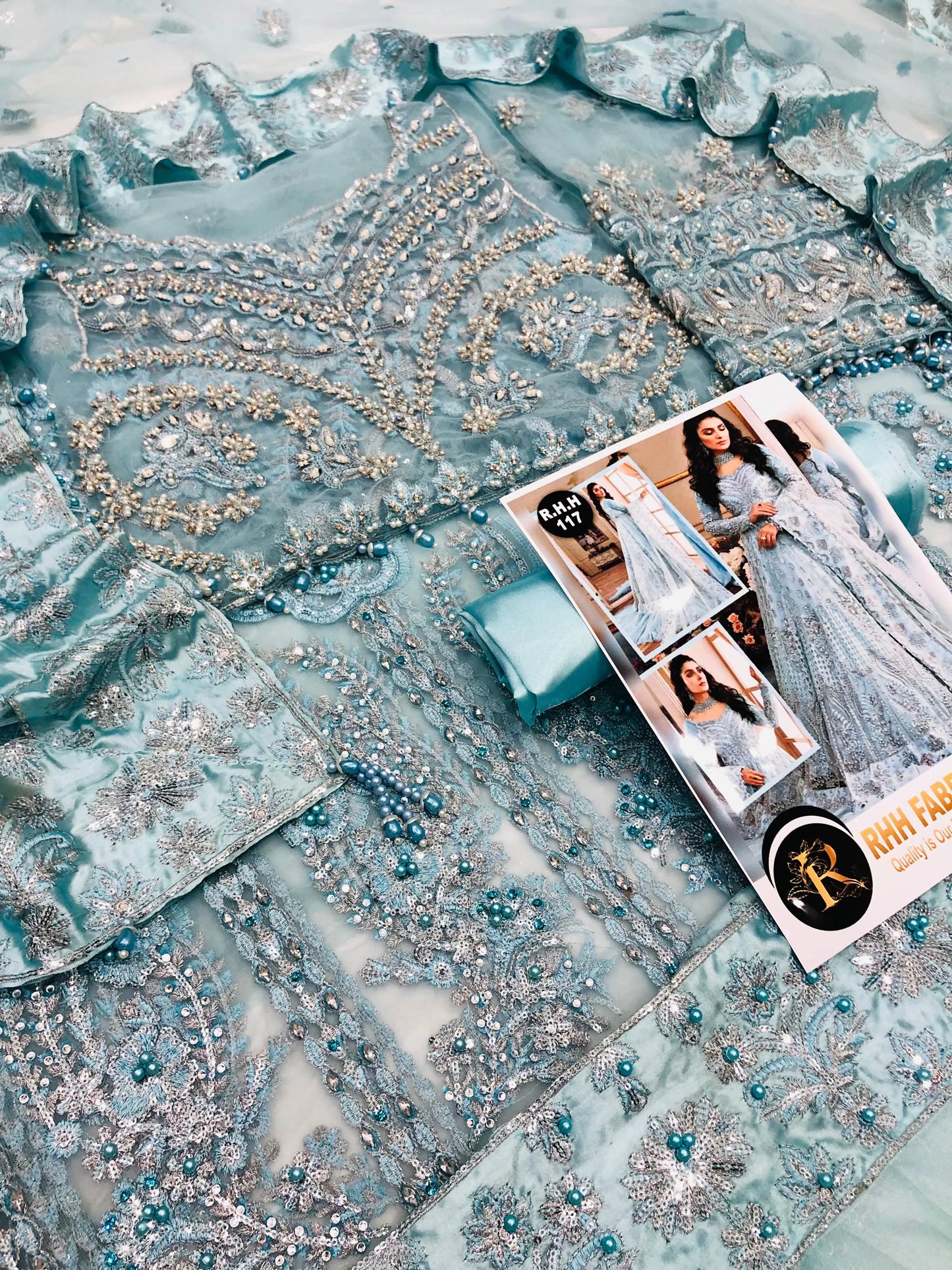 EMAAN ADEEL HEAVY NET MAKSI SKY - SR FABRICS