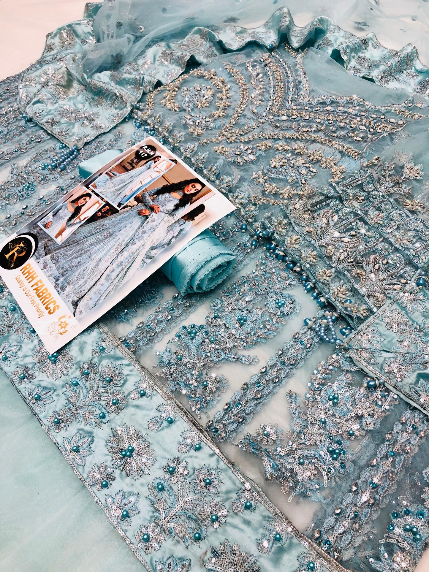EMAAN ADEEL HEAVY NET MAKSI SKY - SR FABRICS