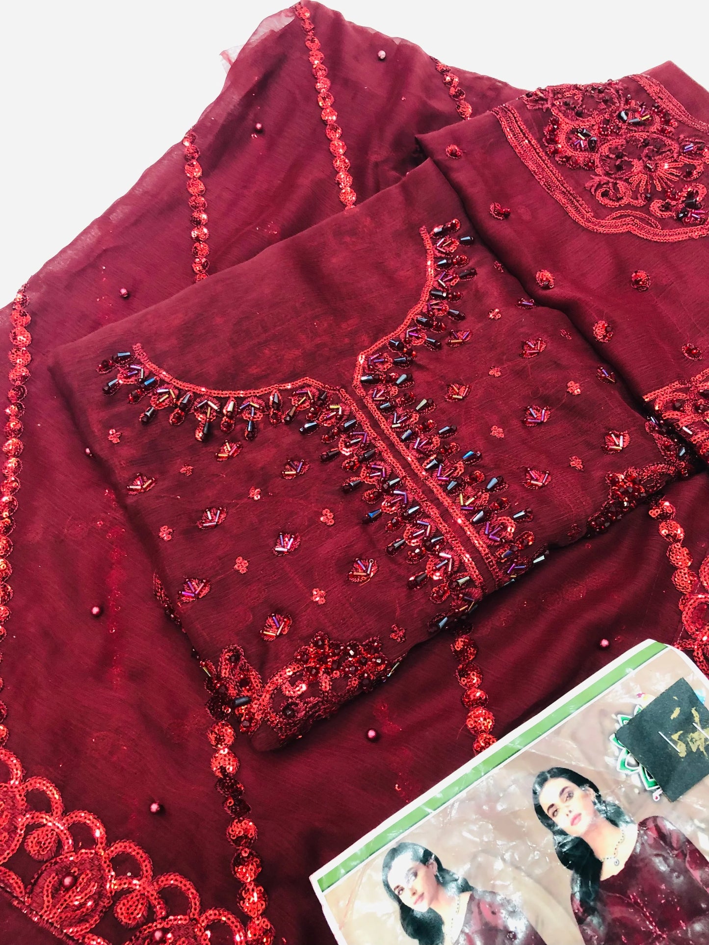 EMAAN MAHROON CHIFFON - SR FABRICS