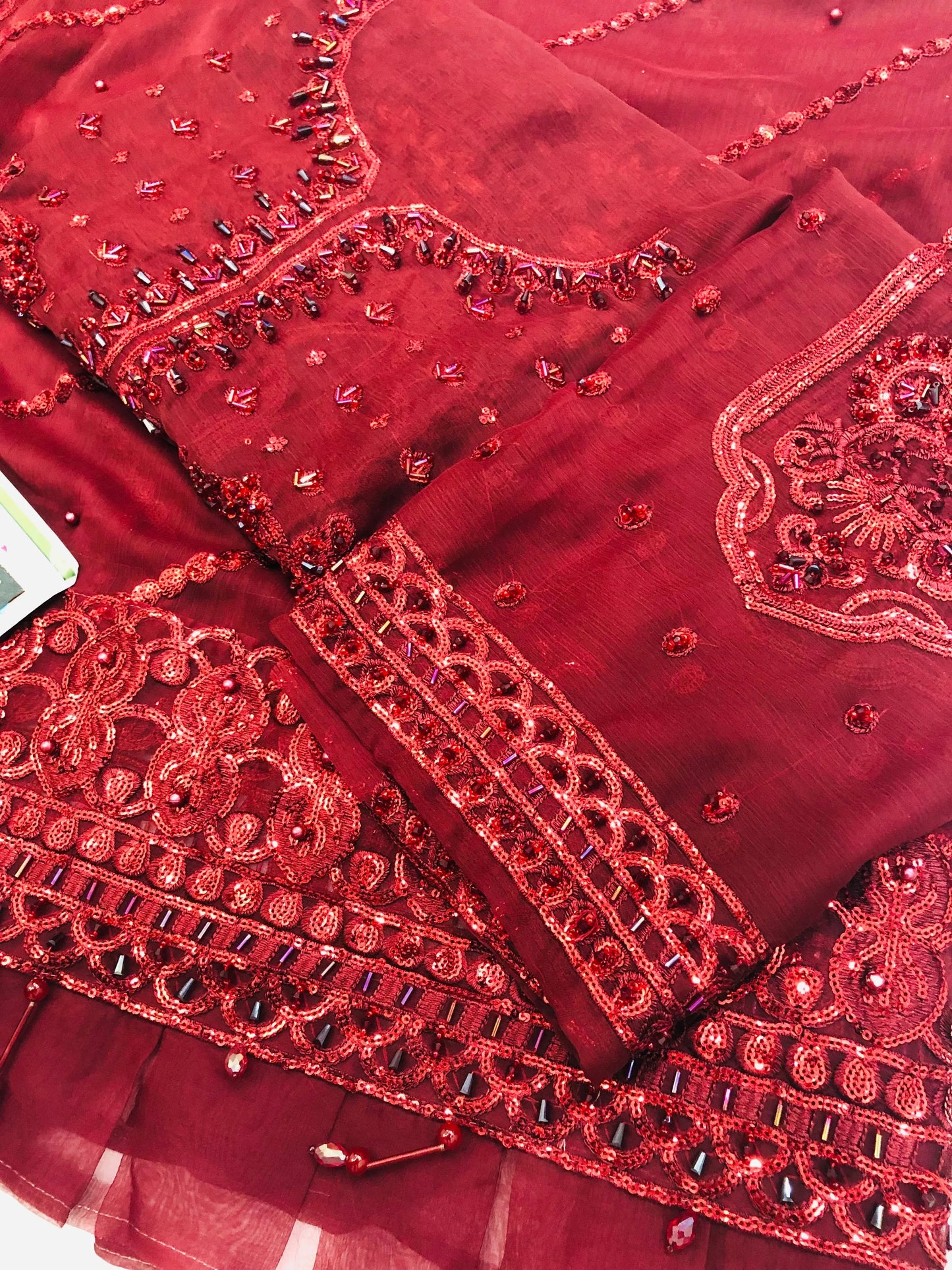 EMAAN MAHROON CHIFFON - SR FABRICS