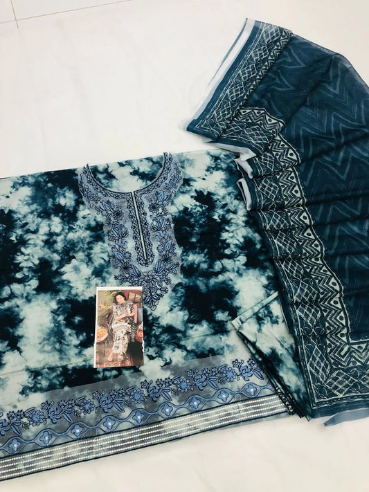 HANIYA SHADED BLUE LAWN - SR FABRICS