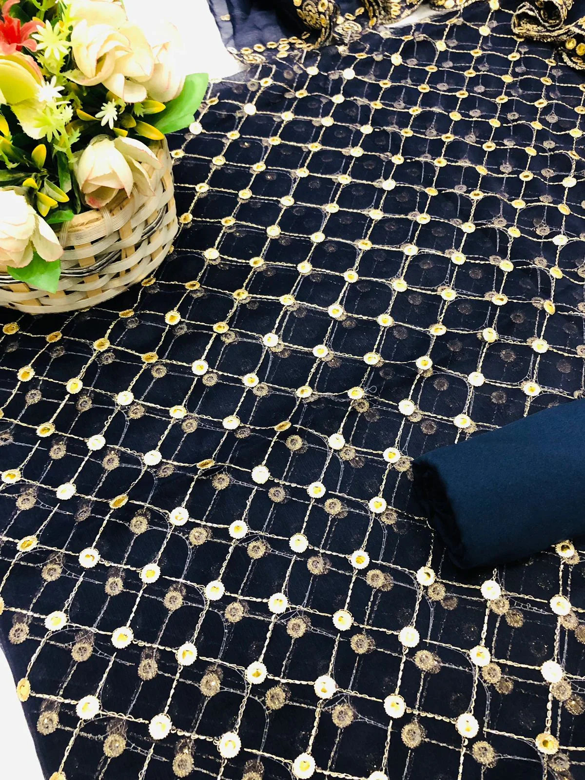 HIBA BUKHARI NAVY BLUE SUIT - SR FABRICS