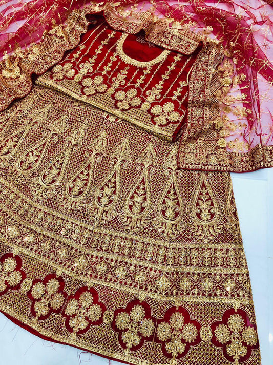 IB 001 RED LEHENGA - SR FABRICS