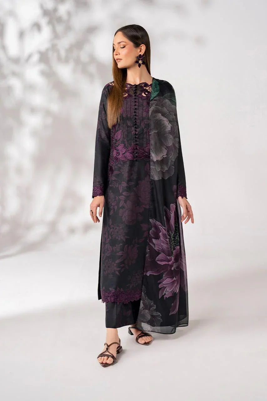 IZNIK BLACK PURPLE LAWN - SR FABRICS