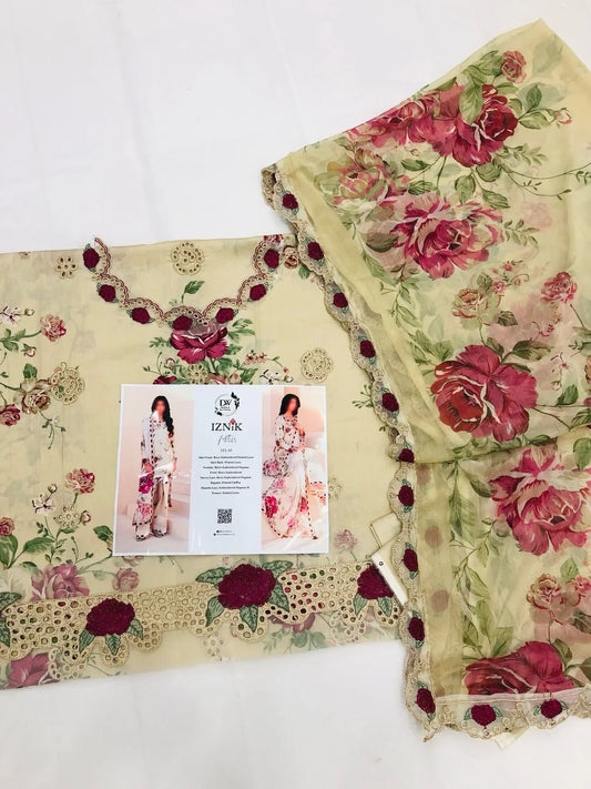 IZNIK GOLDEN CHICKEN KARI LAWN - SR FABRICS