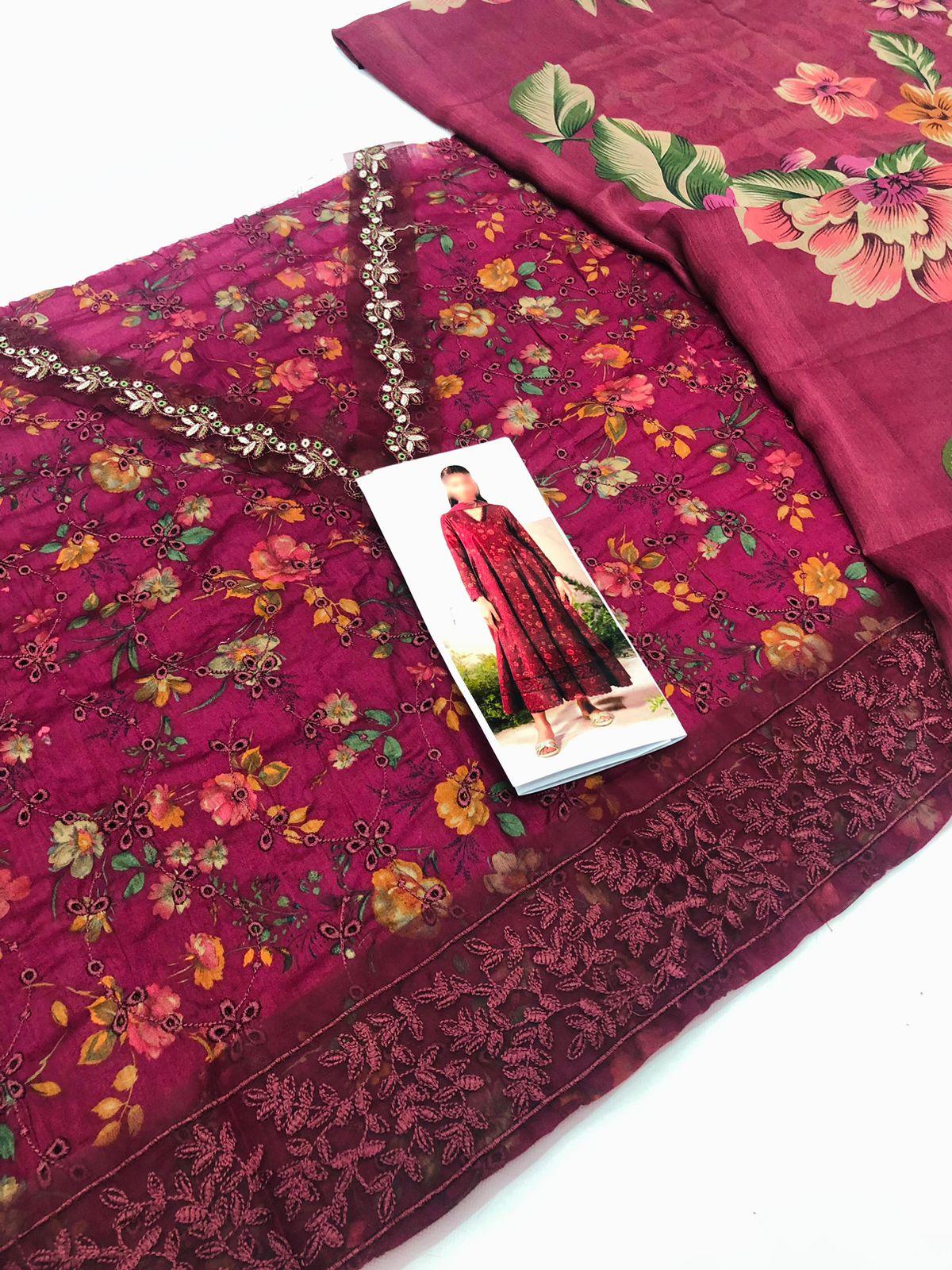 IZNIK J - MAHROON CHICKEN KARI LAWN - SR FABRICS