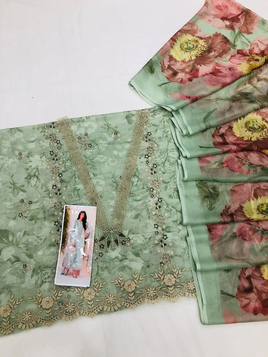 IZNIK PISTACHU CHICKEN KARI LAWN - SR FABRICS