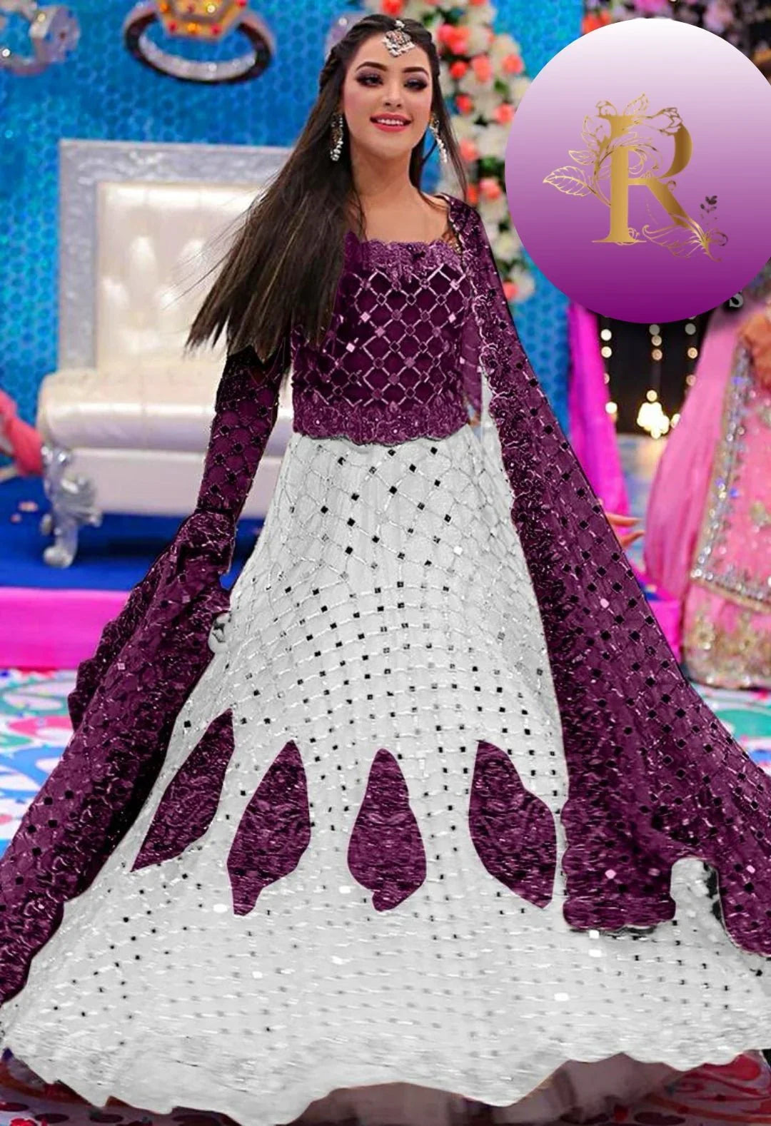 K WHITE PURPLE NET MAKSI - SR FABRICS