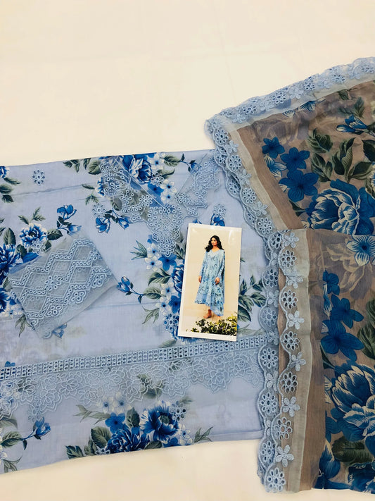 LIGHT BLUE CHICKEN KARI LAWN - SR FABRICS