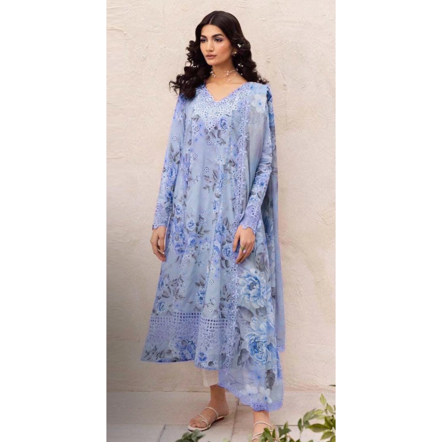 LIGHT BLUE CHICKEN KARI LAWN - SR FABRICS