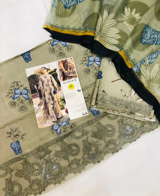 MARIA B OLIVE LAWN - SR FABRICS