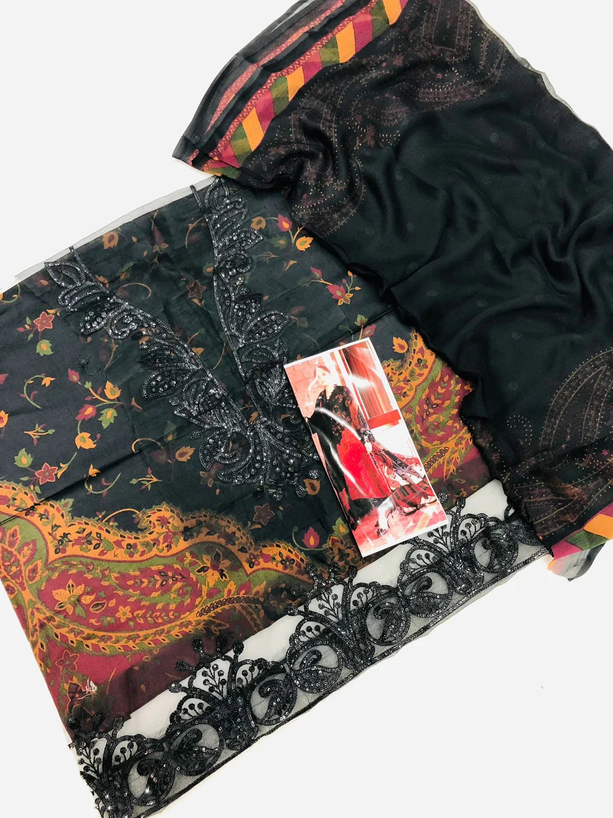 MB BLACK RED DIGITAL LAWN - SR FABRICS