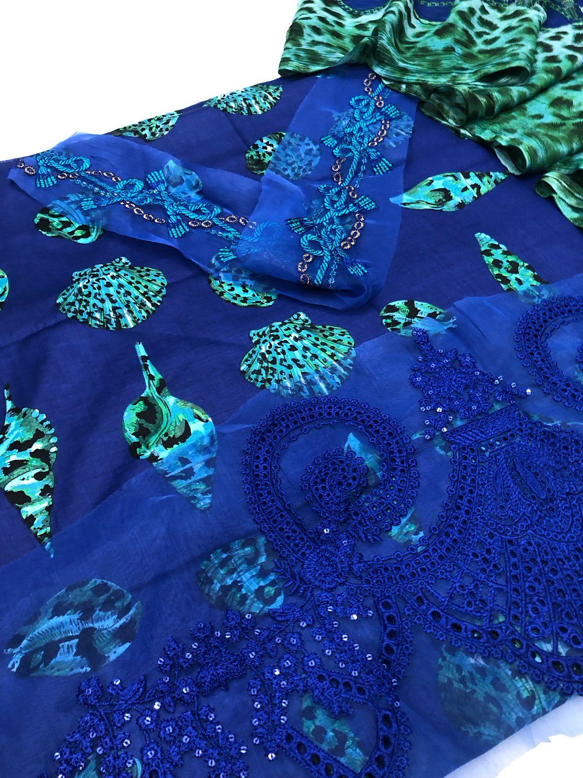 MB BLUE SHELL DIGITAL LAWN - SR FABRICS