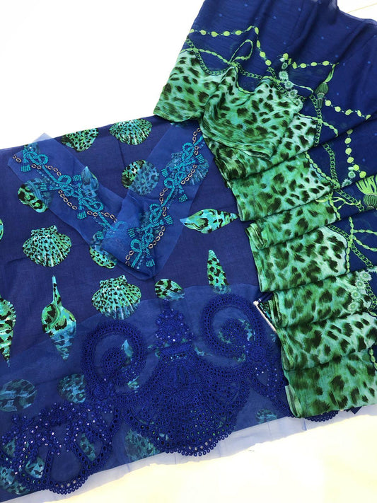 MB BLUE SHELL DIGITAL LAWN - SR FABRICS