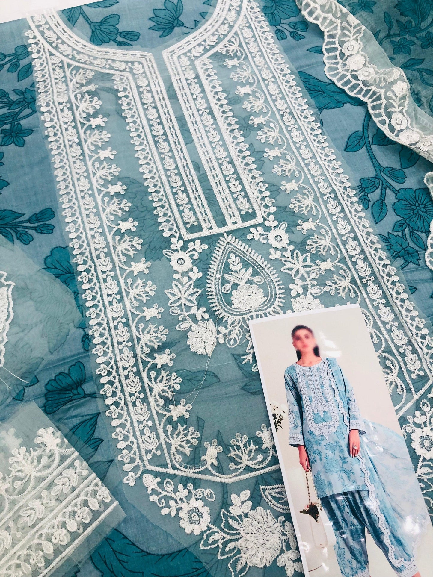 MB BLUSH SEA GREEN LAWN - SR FABRICS