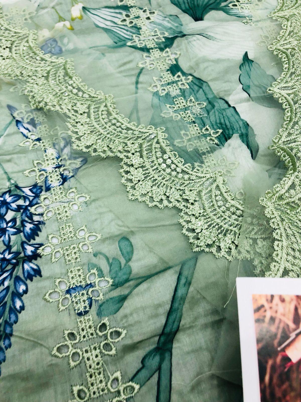 MB E - GREEN CHICKEN KARI LAWN - SR FABRICS