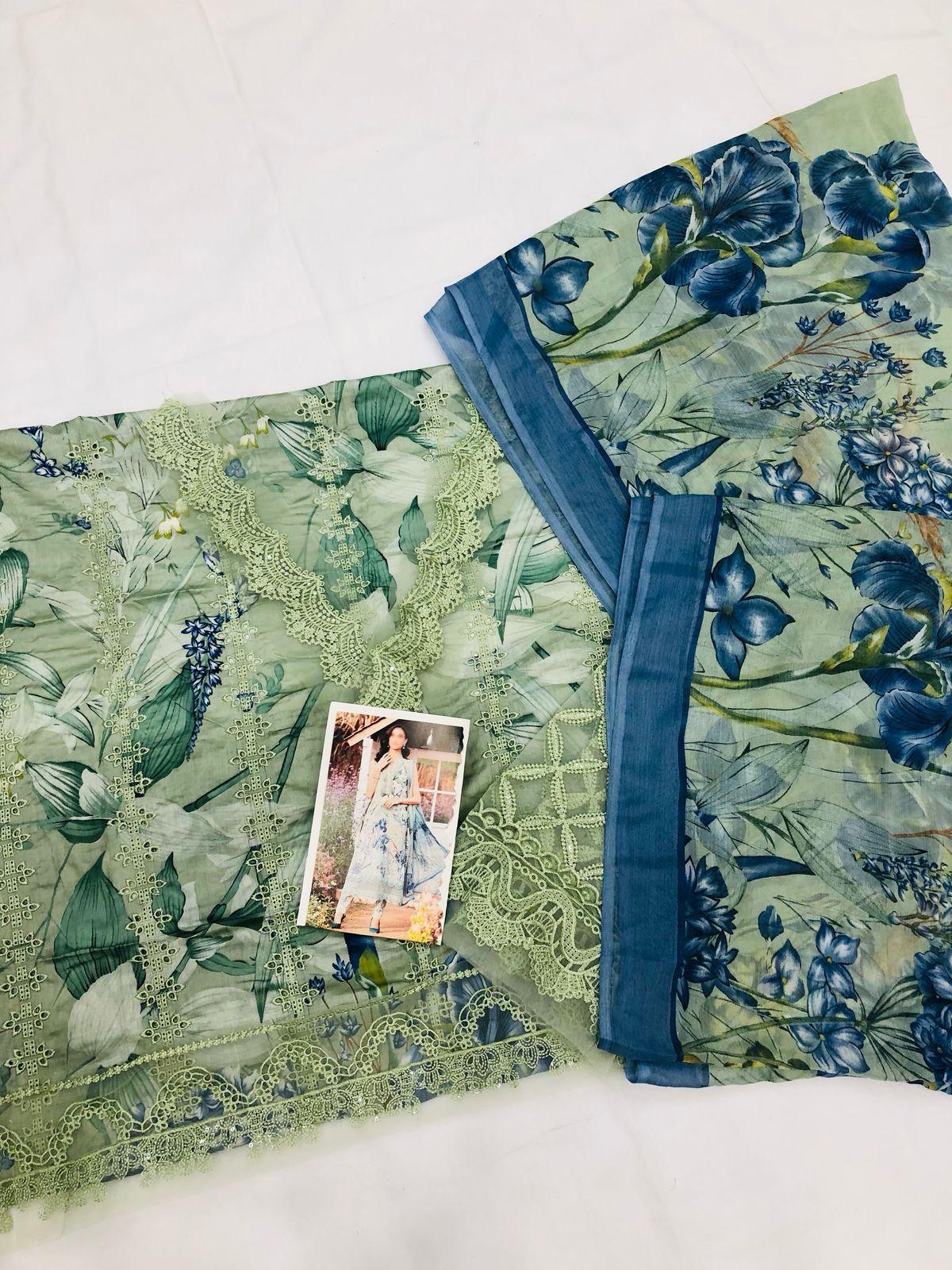 MB E - GREEN CHICKEN KARI LAWN - SR FABRICS