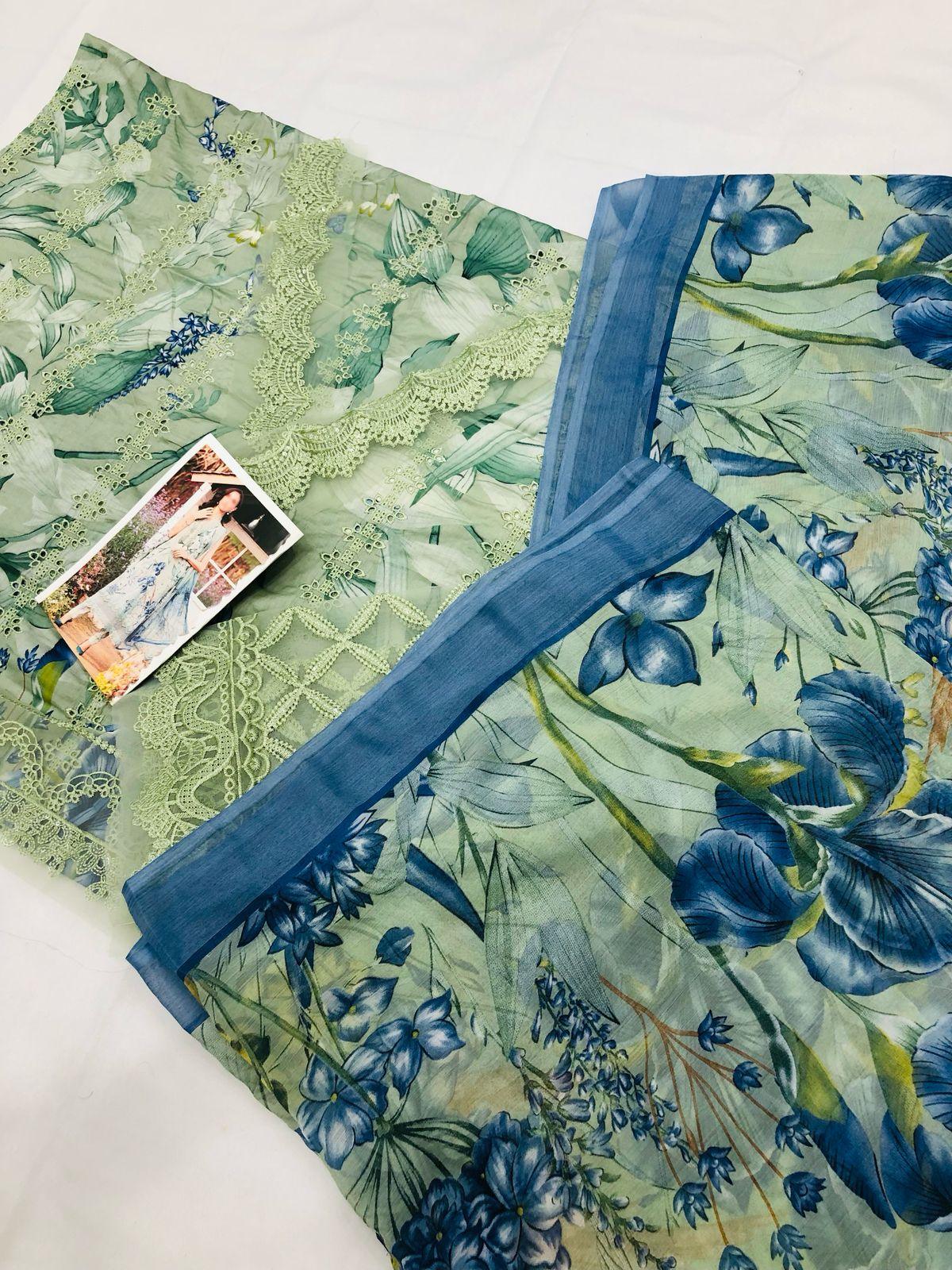MB E - GREEN CHICKEN KARI LAWN - SR FABRICS
