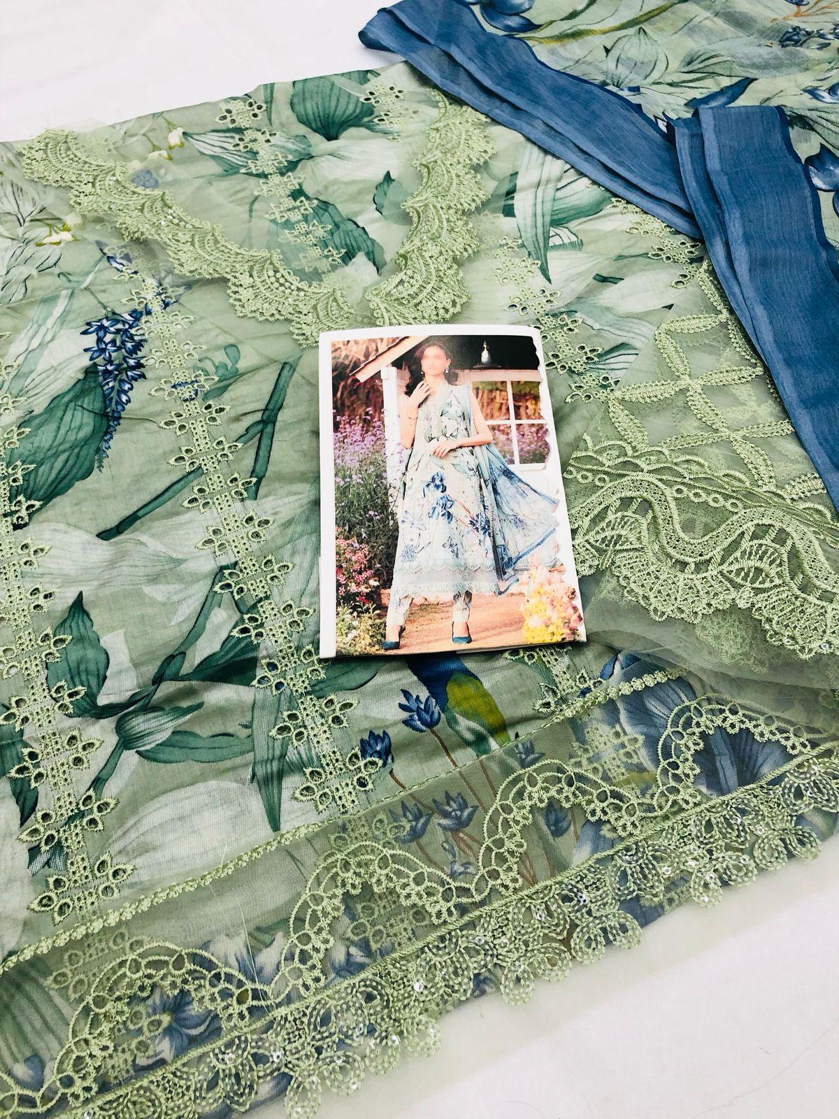 MB E - GREEN CHICKEN KARI LAWN - SR FABRICS