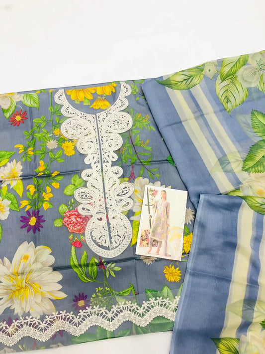 MB GREYISH EMB NECK LAWN - SR FABRICS