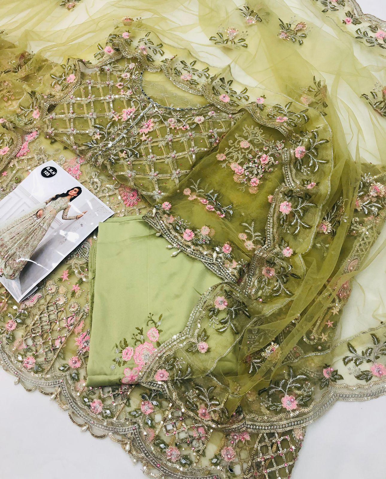 MB OLIVE GREEN NET MAKSI - SR FABRICS