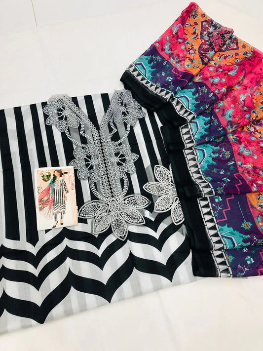 MB W - BLACK LINES LAWN - SR FABRICS